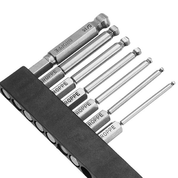 7pcs SAE 5/64-5/16 Inch 65mm Magnetic Ball Screwdriver Bit 1/4 Inch Hex Shank