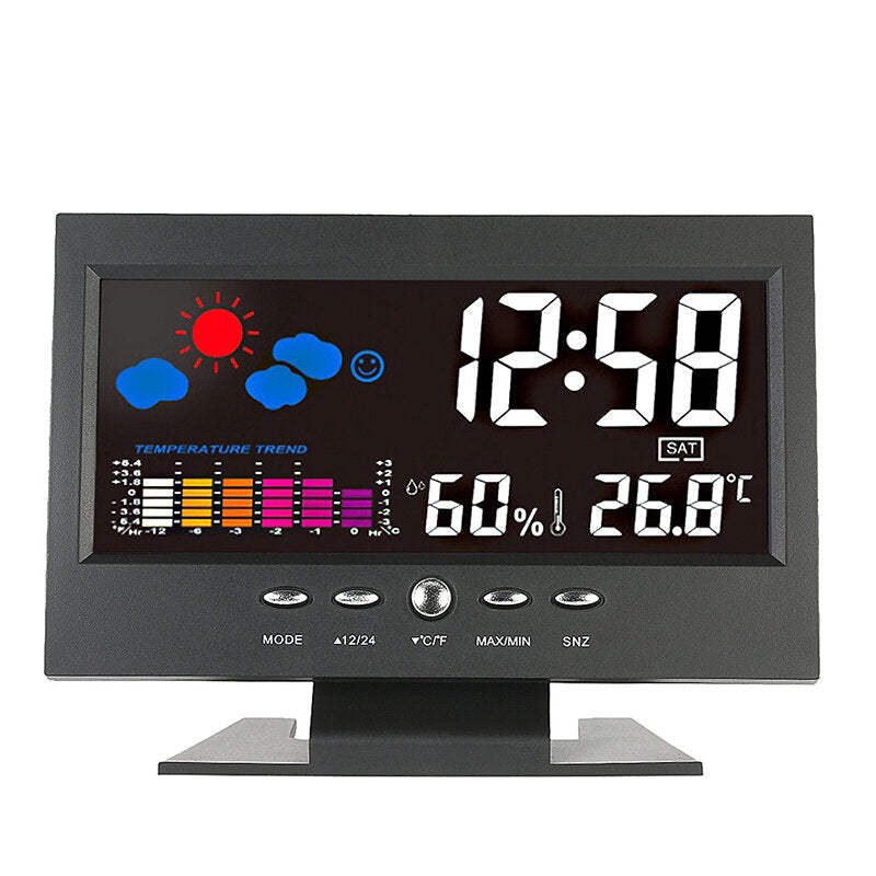 Digital LED Temperature Humidity Monitor Weather Forecast LED Table Alarm Clock