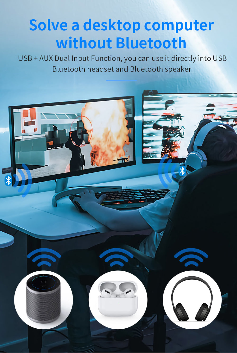 USB Wireless Audio Transmitter Bluetooth 5.2 Adapter Transmitter Bluetooth Supports TV/Computer Audio Transmission