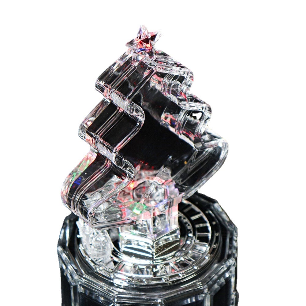 Christmas Tree Music Box with Lights Acrylic Crystal Texture Gifts Birthday