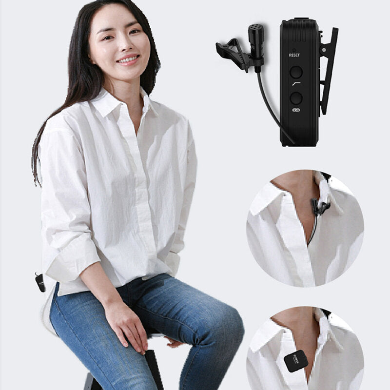 Wireless Microphone System 2.4GHz Interview Lavalier Lapel Mic Receiver Kit for Phones DSLR Tablet Camcorder