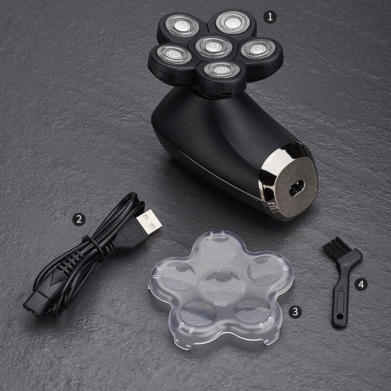 6 in 1 Electric Shaver Six Floating Heads Bald Head Shaver Grooming Kit IPX6 Waterproof