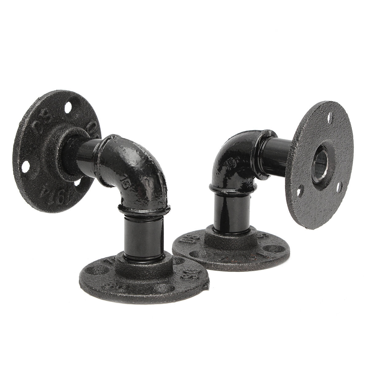 2Pcs Industrial Black Iron Pipe Shelf Bracket Wall Mounted Board Support Holder