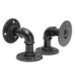 2Pcs Industrial Black Iron Pipe Shelf Bracket Wall Mounted Board Support Holder