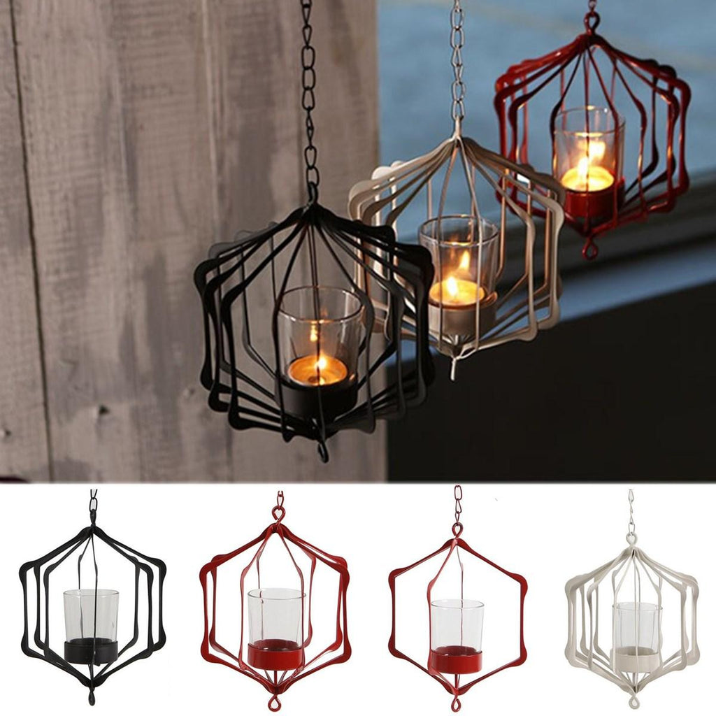 Glass Iron Hanging Glass Iron Art Lantern Tea Light Candle Holder Garden Decorations