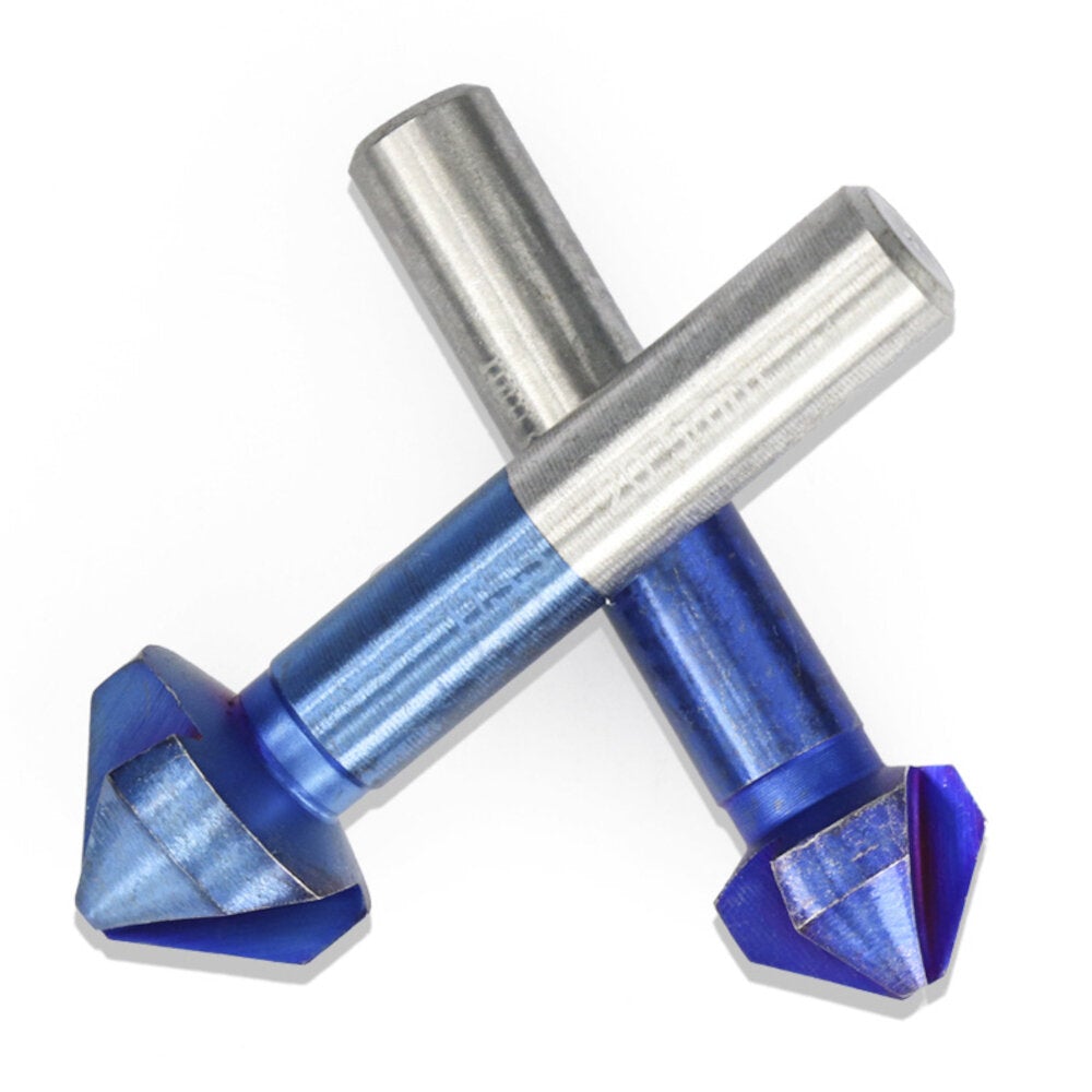 6Pcs 6.3-20.5mm 90 Degrees 3 Flutes Countersink Drill Bit Nano Blue Coated Chamfer Cutter HSS Chamfer Drill Bit Set