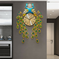 3D DIY Digital Large Peacock Wall Clock Metal Modern Art Home /Office Decoration