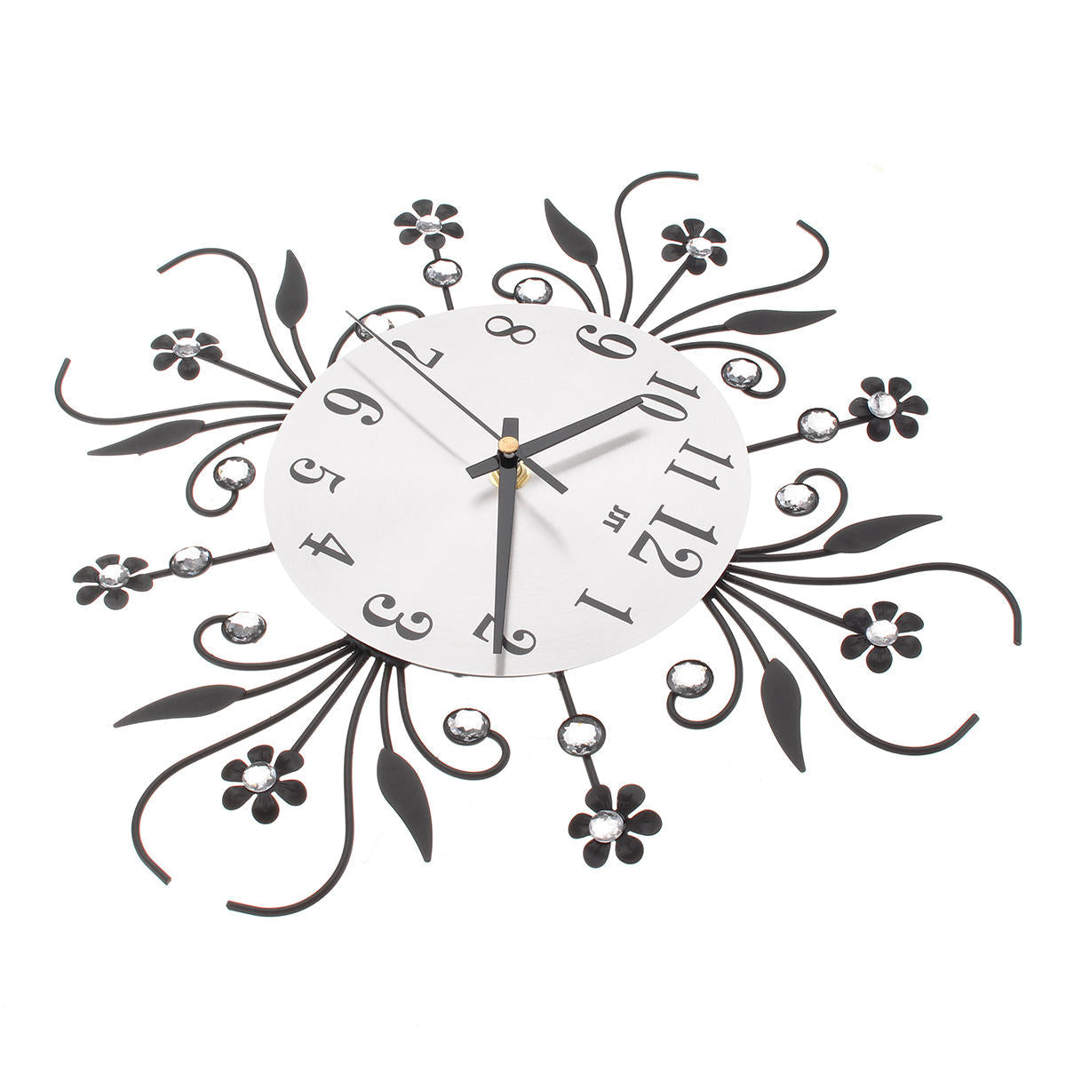 Large 3D Luxury Wall Clock Metal Modern Art Diamonds Flower Home Room Decor