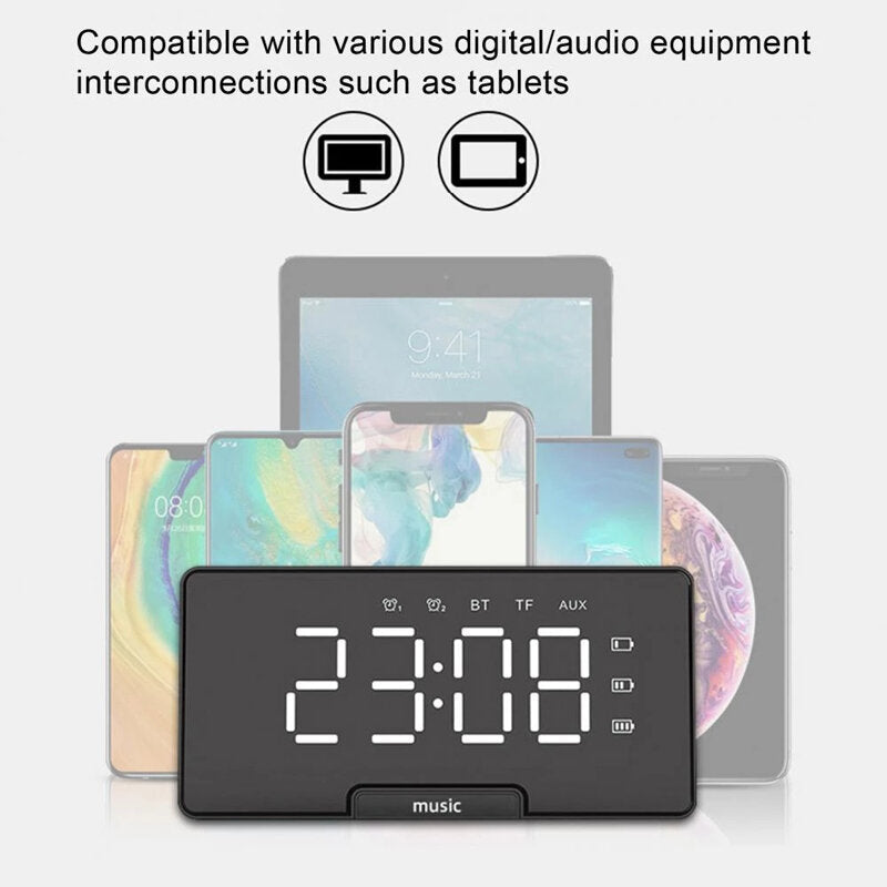 LED Alarm Clock Speaker Luminous Multi-function Retro Bluetooth 5.0 Loudspeaker for Home Decor Digital Alarm Clock