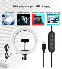 10inch RGB LED Ring Light Dimmable Selfie Ring Lamp Three Kinds of Color Temperature for Computer Live With Tripod