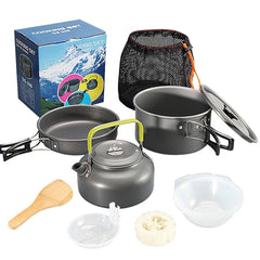 10 PCS 2-3 Person Camping Cookware Set Outdoor Tableware Kit With 800ML Teapot/Cooking Pot/Frying Pan