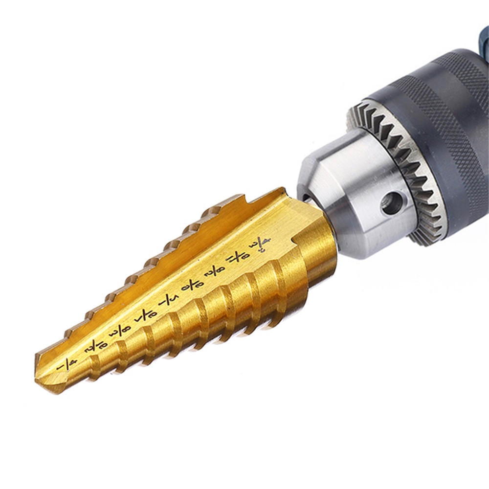 4pcs 3/16-1/2 1/4-3/4 1/8-1/2 Titanium Coated Step Drill Bit with Automatic Center Pin Punch