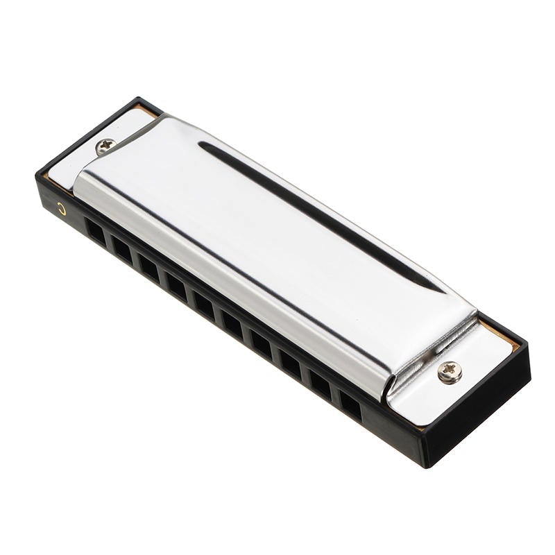 C Key 10 Holes Harmonica Blues Harp Stainless Steel Cover Plate with Plastic Box