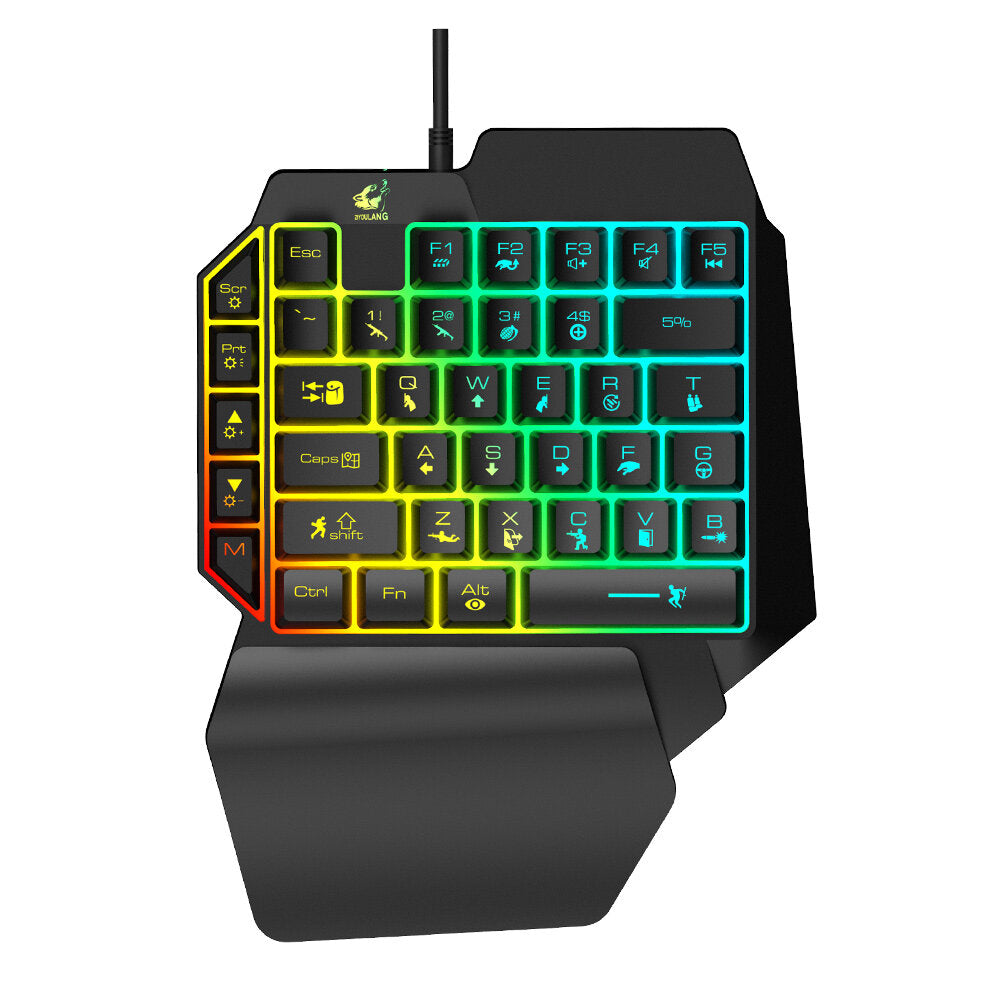 Wired Single Hand Keyboard & Mouse Combo Set One Handed Mechanical Keyboard 3200 DPI Mouse for Computer PC PUBG Gamer