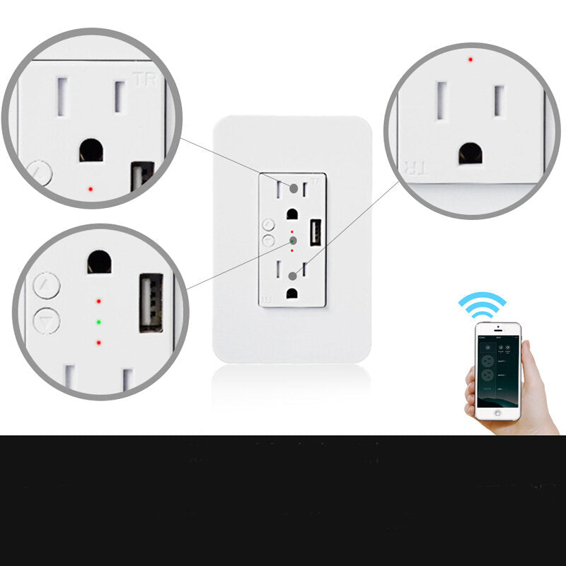 WIFI Smart Wall Socket Remote Control USB Individual Control Voice Control Work with Alexa and Google Home
