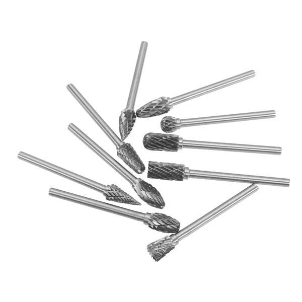 10pcs 3mm Shank Tungsten Carbide Burr Rotary File Drill Bits Cutter