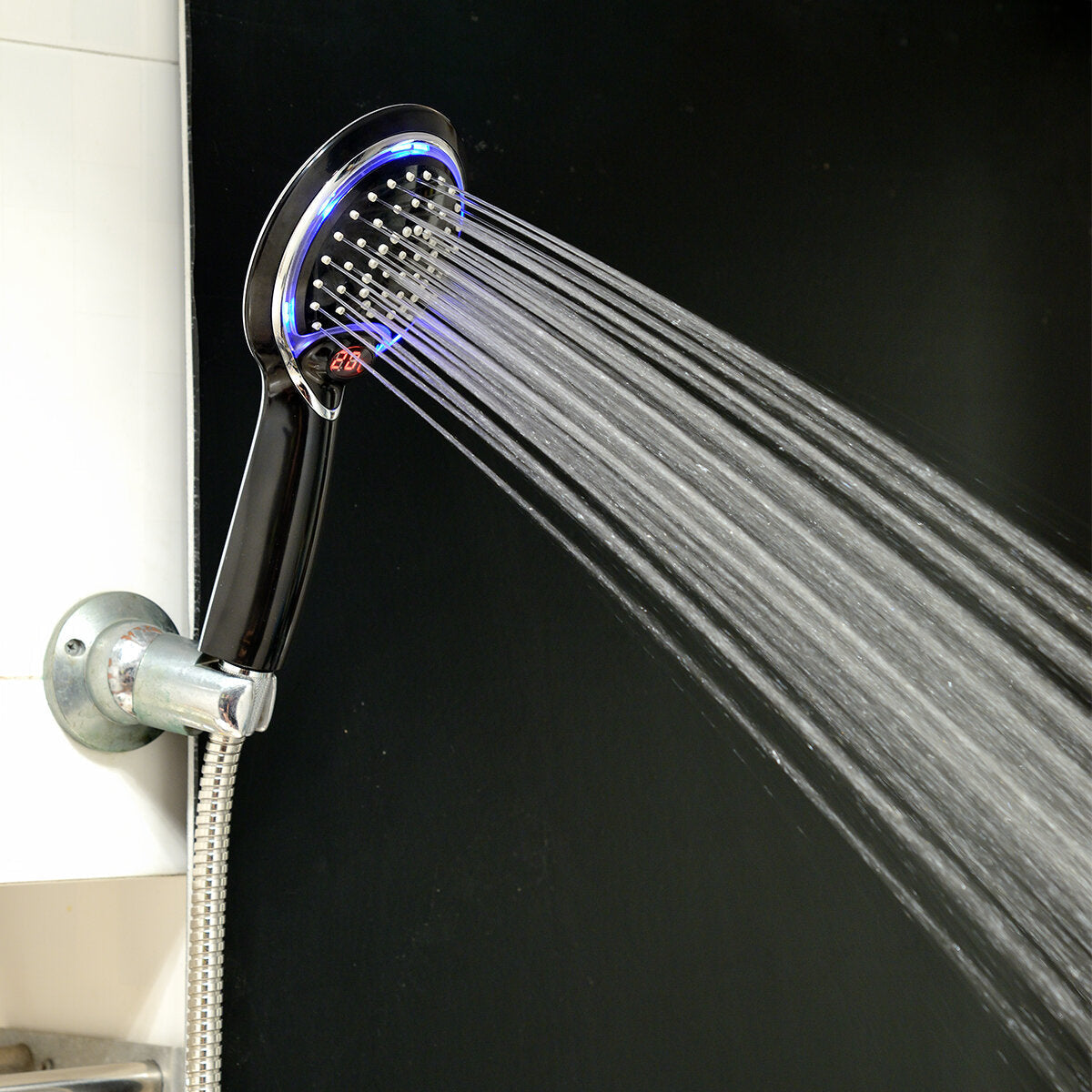 LED Light Shower Head Bathroom Handheld Digital Display Adjustable Water Speed