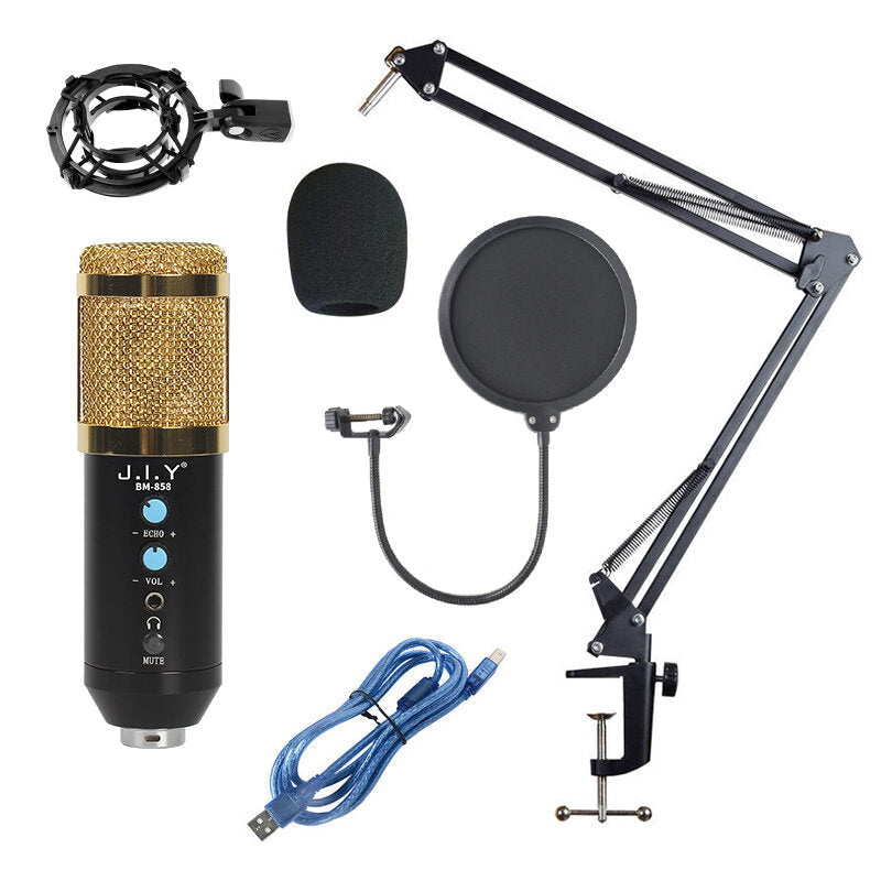 USB Condenser Microphone Hi-Fi Noise Reduction Reverberation Volume Adjustable Recording Studio Wired for Computer Broadcasting YouTube Gaming Meeting