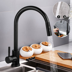304 Stainless Steel Kitchen Pull Out Faucet Sprayer Black Paint Double-Feed Pipe Sensor Tap Thin Head Stretch