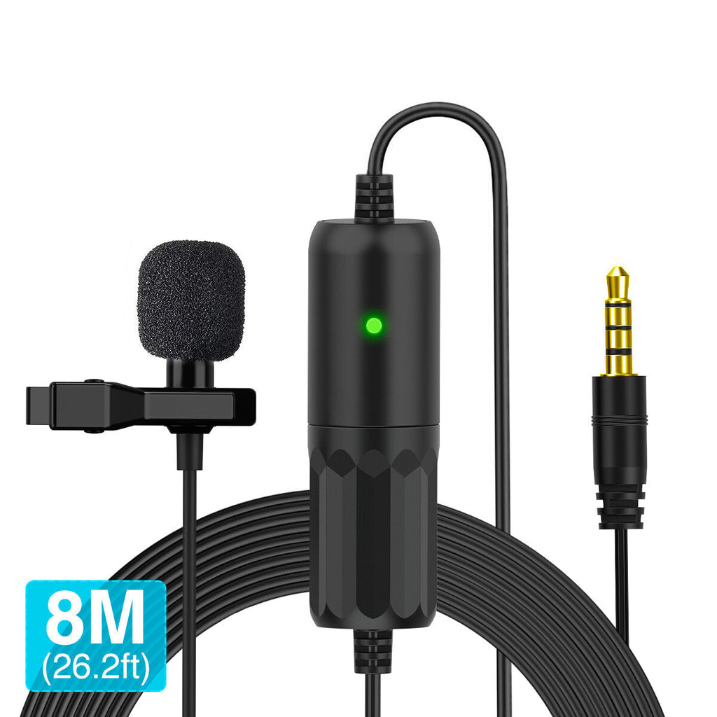 Omnidirectional Condenser Lavalier Microphone with 8M Long Cable for Smartphone Camera Tablet Recording