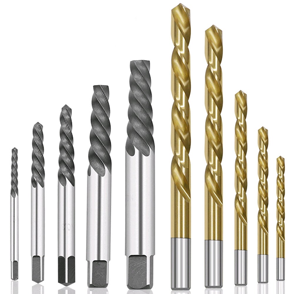 10Pc HSS Screw Extractor Left Hand Cobalt Drill Bit Set Easy to Lift from Broken Bolt Tools With Iron Box and Opp Bag