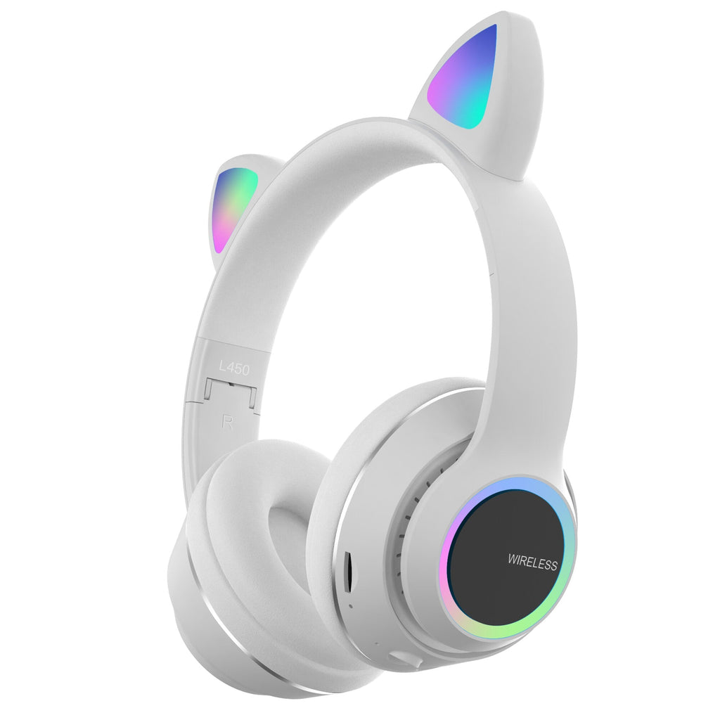 Cute Cat Ear Bluetooth Headset Foldable Hi-Fi Music Headphone Supports TF Card FM with Mic