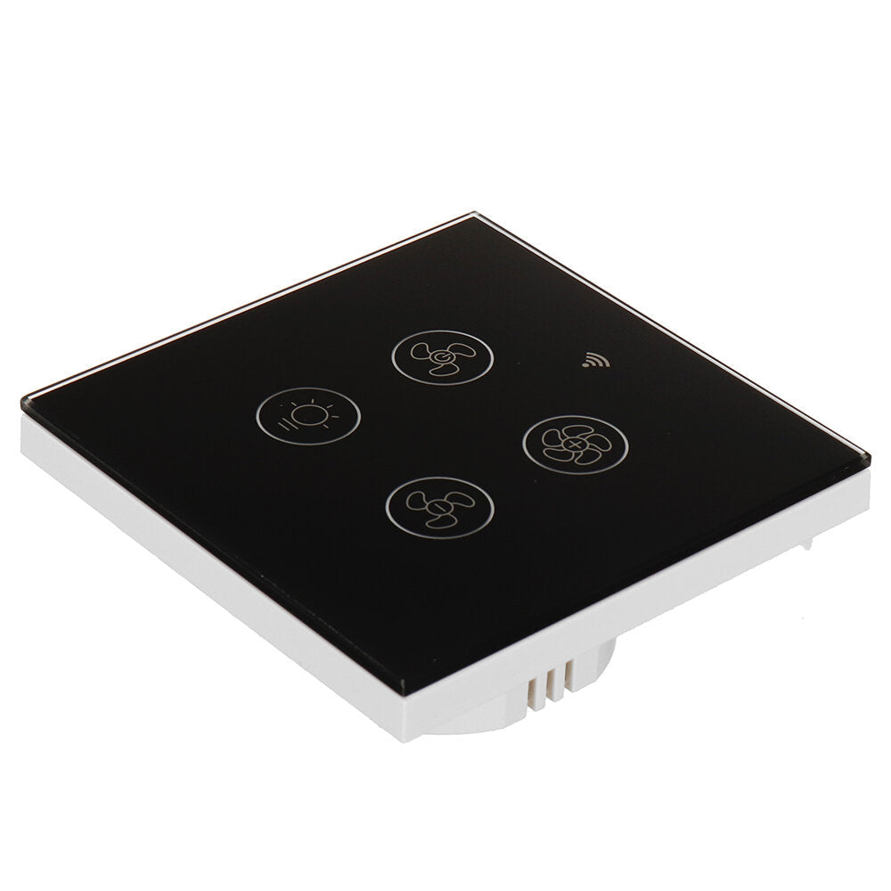 Black WiFi+RF EU Smart Ceiling Fan Light Switch 2/3 Way Control Smart Life/Tuya APP RF Remote Speed Control Work with Alexa Google Home