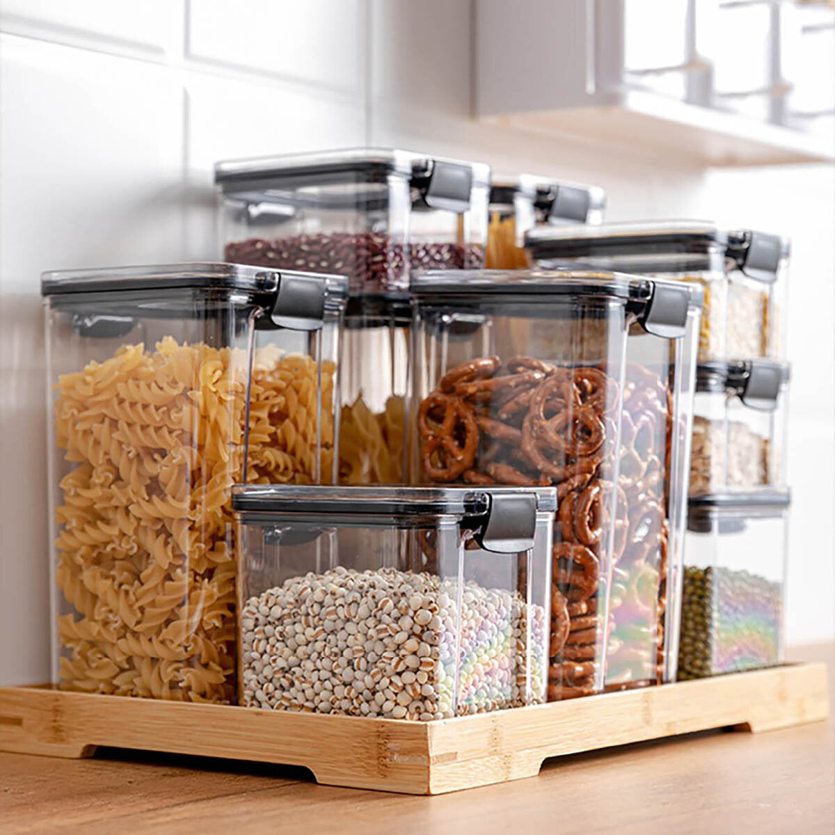2/4PCS Plastic Dry Food Containers Kitchen Noodles Storage Box Cereal Dispenser
