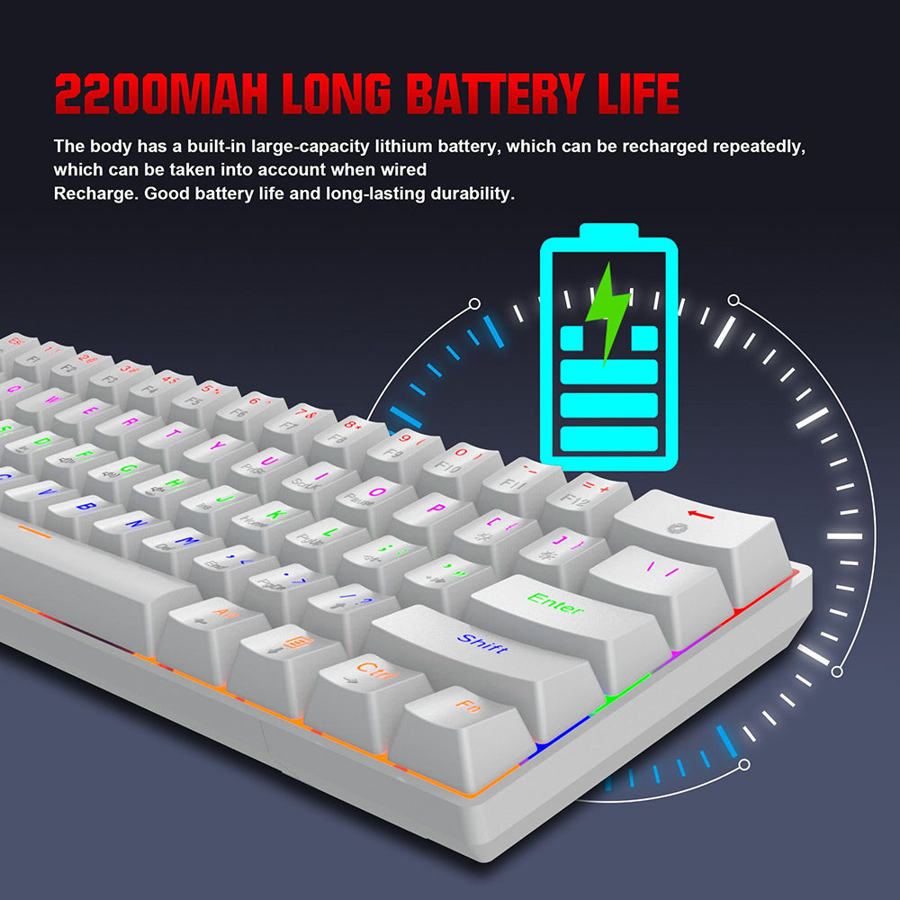 Mechanical Keyboard 61 Keys Triple Mode Wireless Bluetooth 5.0 2.4GHz Type-C Wired Blue Switch RGB Backlit Gaming Keyboard