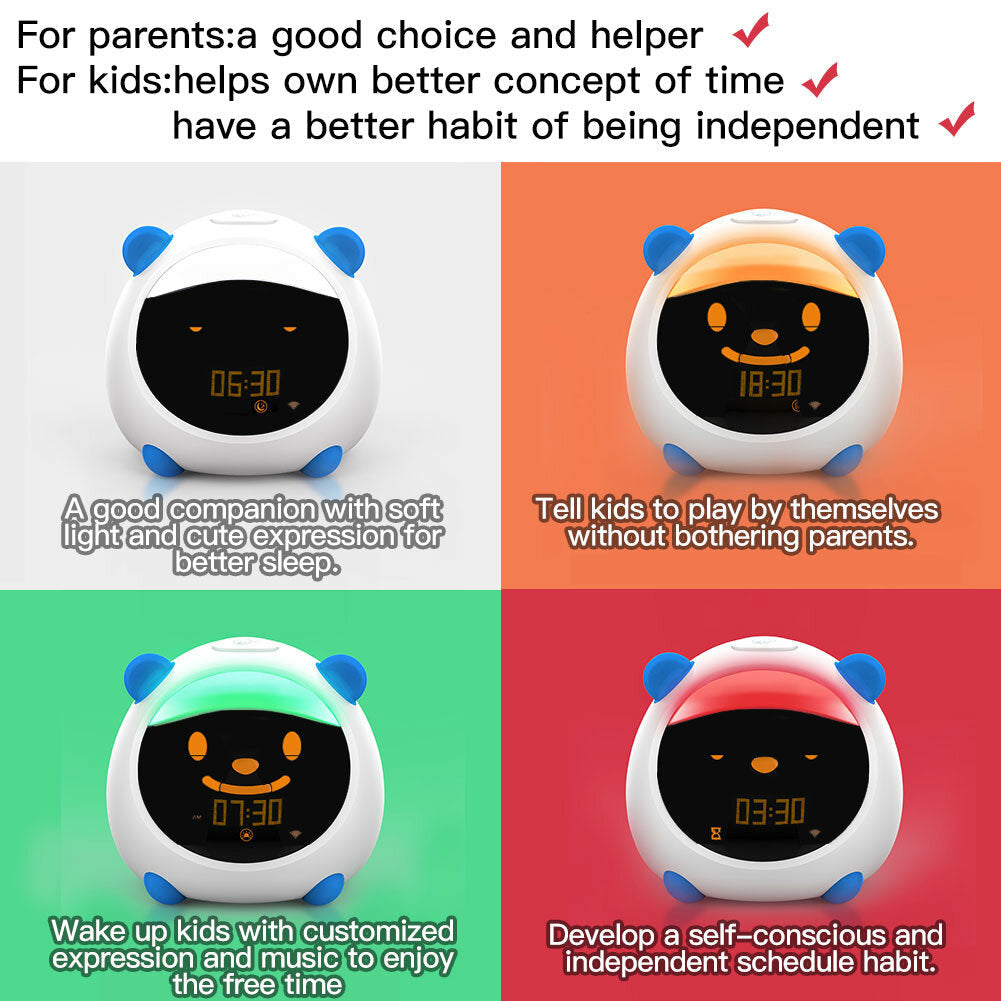 WiFi Smart Kids' Alarm Sleep Trainer Clock Light Sound Expression Smart Life Tuya App Voice Control with Alexa Google Home