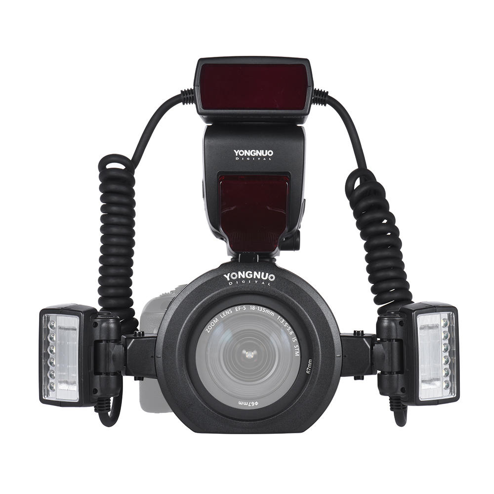 TTL Macro Flash Speedlite for Canon with 2pcs Flash Head and 4pcs Adapter Rings