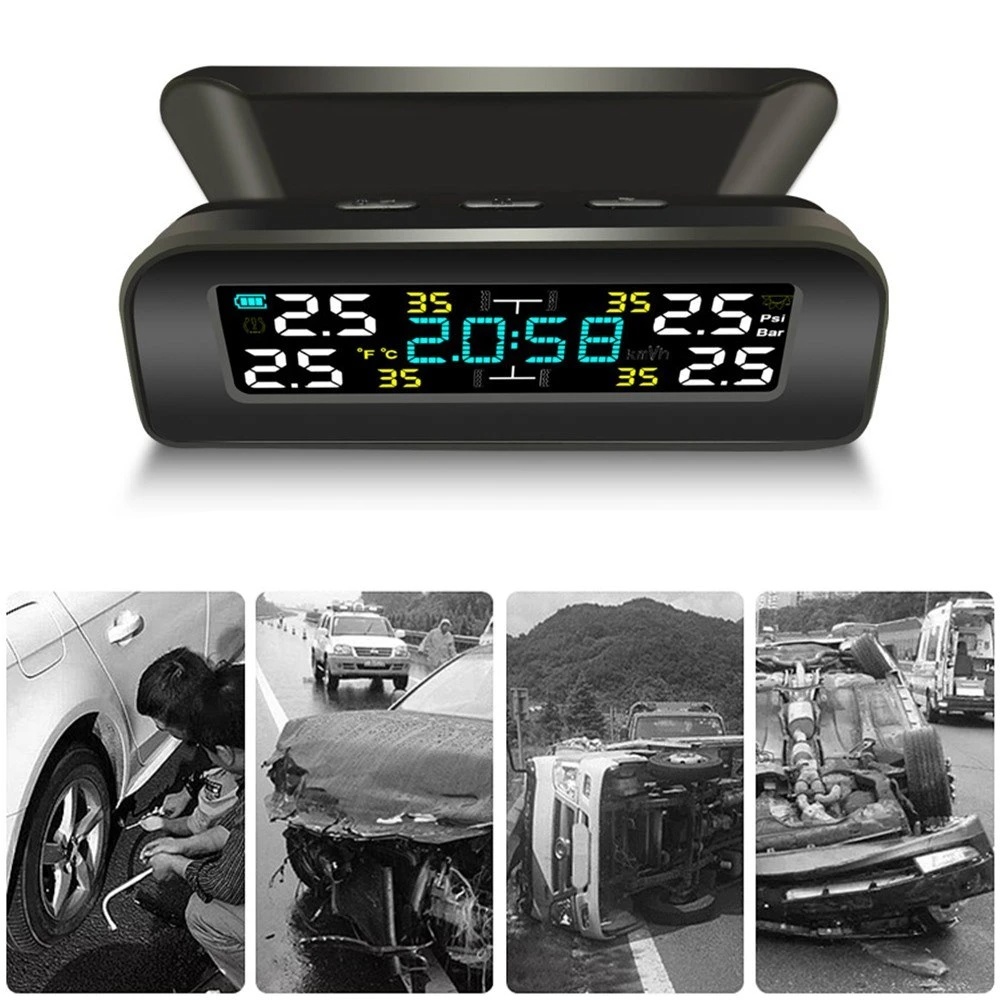 Car TPMS Tire Pressure Monitoring System Wireless Solar Charging Alarm