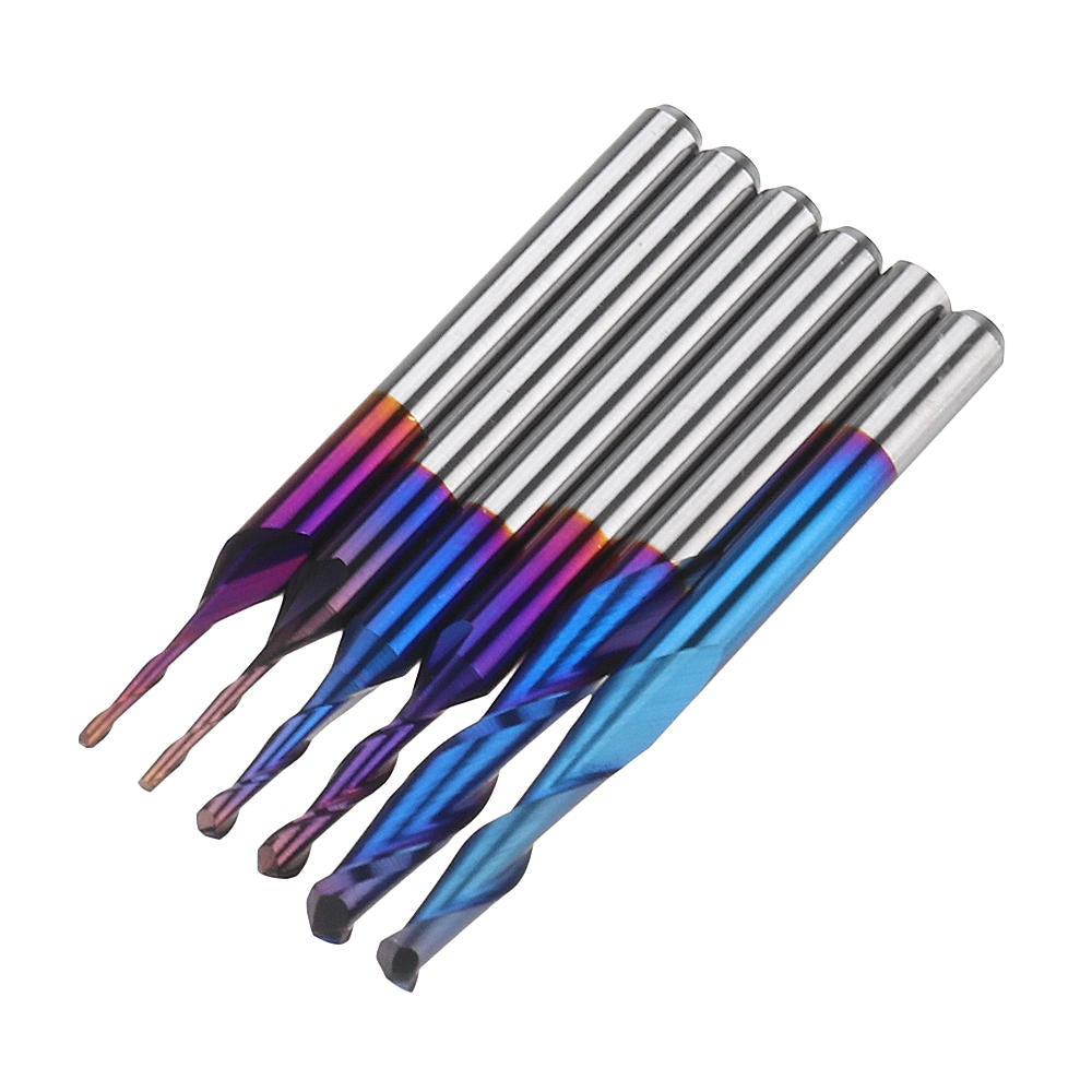 10pcs 3.175mm Shank Blue Coated Spiral Ball Nose End Mill 0.8-3.175mm CNC Milling Cutter