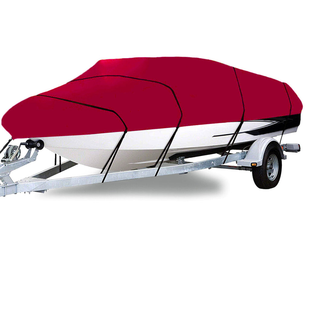 11-22FT Heavy Duty Boat Cover Waterproof Dustproof Trailerable Fishing Ski Bass V-Hull Runabouts Red