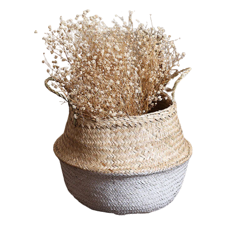 Seagrass Belly Storage Baskets Shopping Bag Box Organizer Plant Pot Half Green