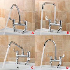 Hot Cold Water Dispenser Basin Sink 360 Degree Swivel Dual Lever Deck Mount Spout Faucet