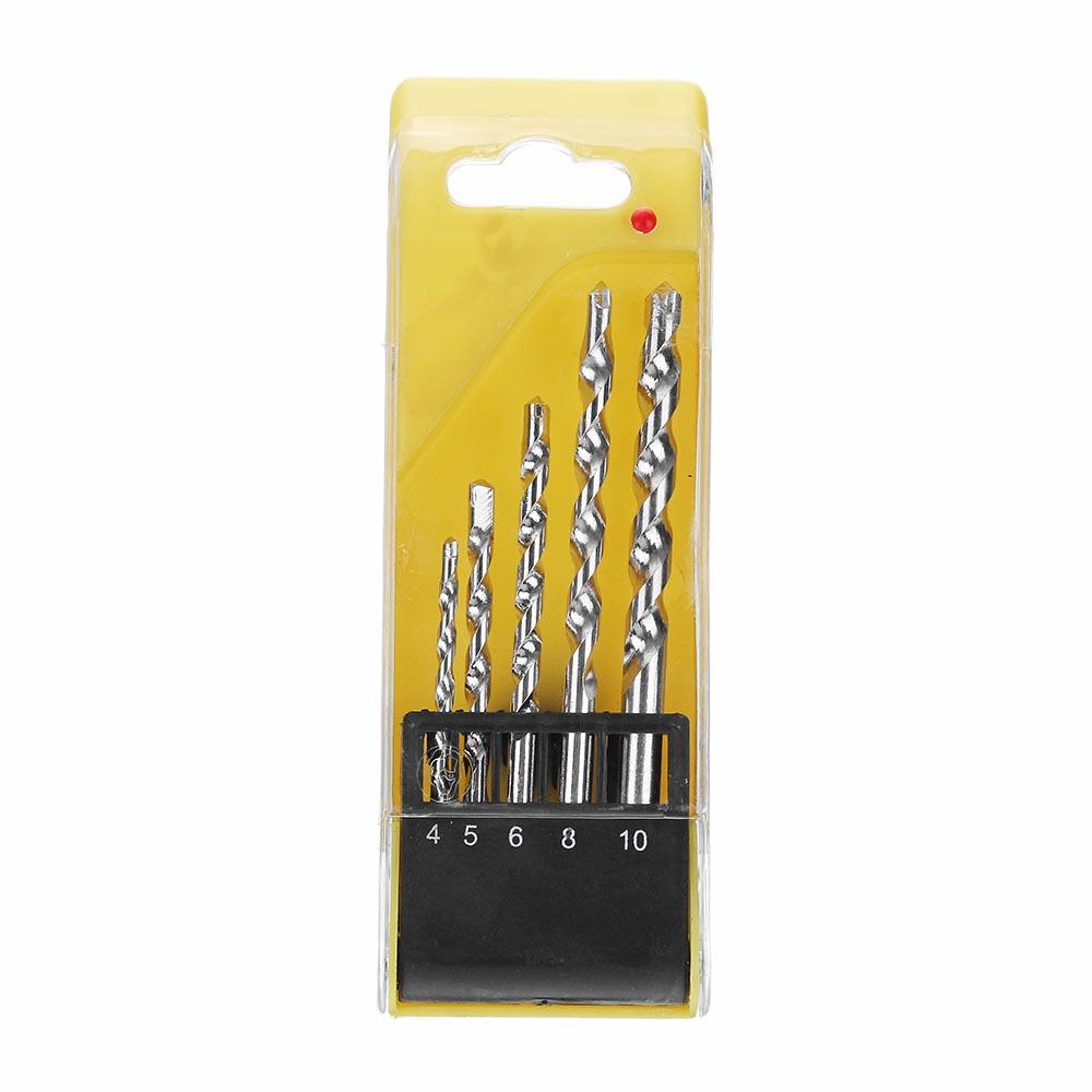 5pcs 4/5/6/8/10mm Straight Impact Drill Round Shank Cement Wall Twist Drill Bit Set