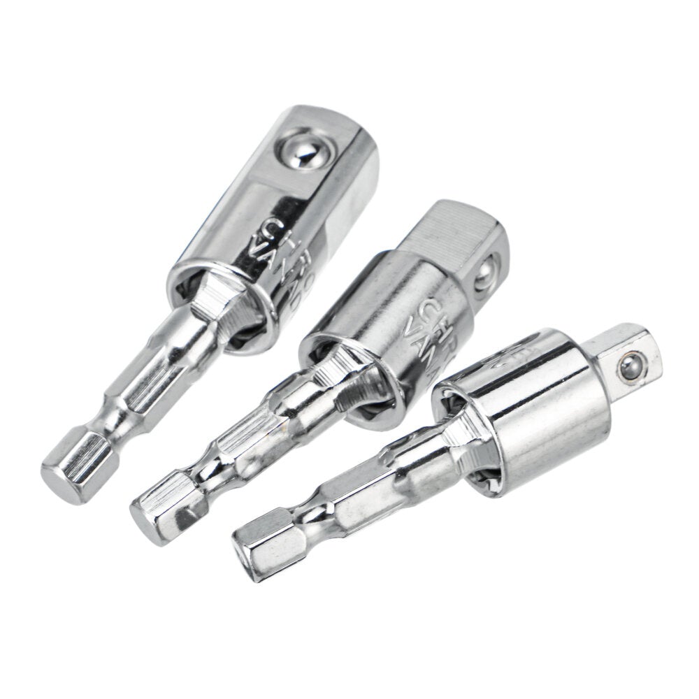 3Pcs 360 Degree Rotating Square Head Universal Adapter 1/4 3/8 1/2 Inch Sleeve Connecting Rod