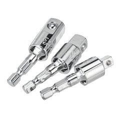 3Pcs 360 Degree Rotating Square Head Universal Adapter 1/4 3/8 1/2 Inch Sleeve Connecting Rod