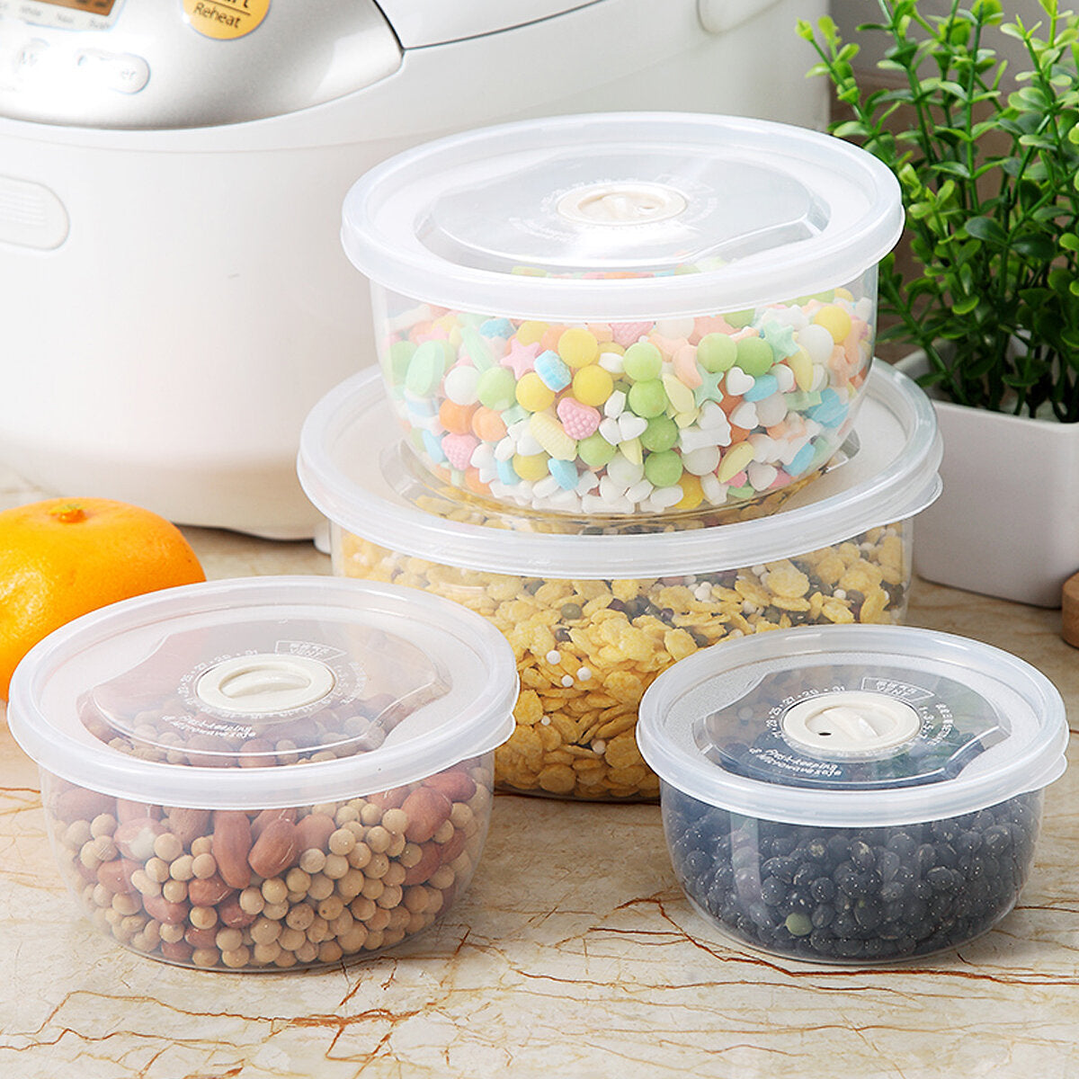 Storage Box Miscellaneous Grain Storage Plastic Sealed Box Refrigerator Freshness Box,4 PCS