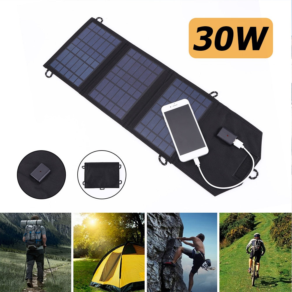30W 5V USB Solar Panel Pack Portable Waterproof Outdoor Camping Emergency Foldable Power Battery Cells Charger for Mobile Phone