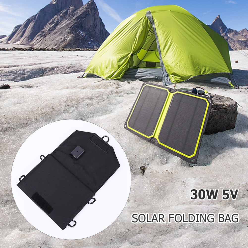 30W 5V USB Solar Panel Pack Portable Waterproof Outdoor Camping Emergency Foldable Power Battery Cells Charger for Mobile Phone