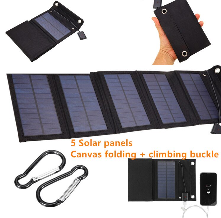 30W Foldable USB Solar Panel Monocrystal Solar Cell Folding Waterproof 5 Panels Charger Outdoor Mobile Power Battery Charging