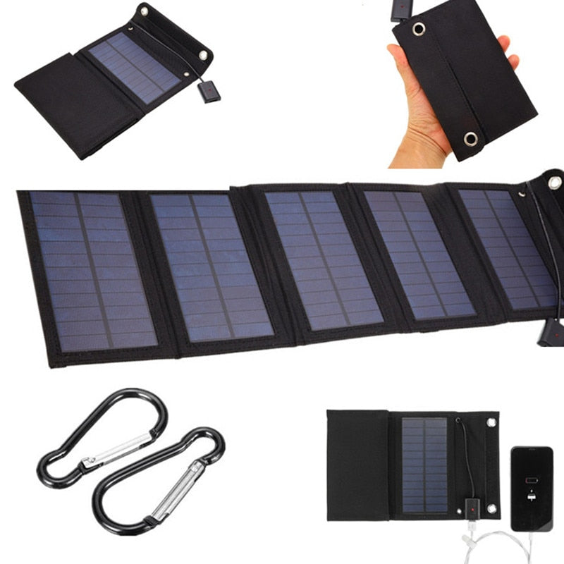 30W Foldable USB Solar Panel Monocrystal Solar Cell Folding Waterproof 5 Panels Charger Outdoor Mobile Power Battery Charging