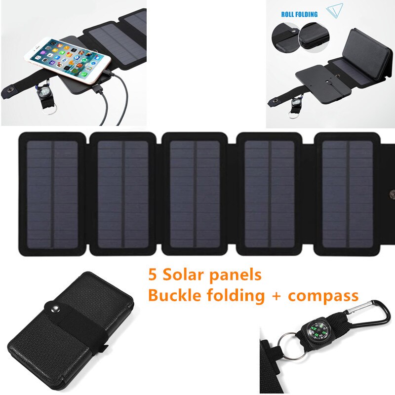 30W Foldable USB Solar Panel Monocrystal Solar Cell Folding Waterproof 5 Panels Charger Outdoor Mobile Power Battery Charging