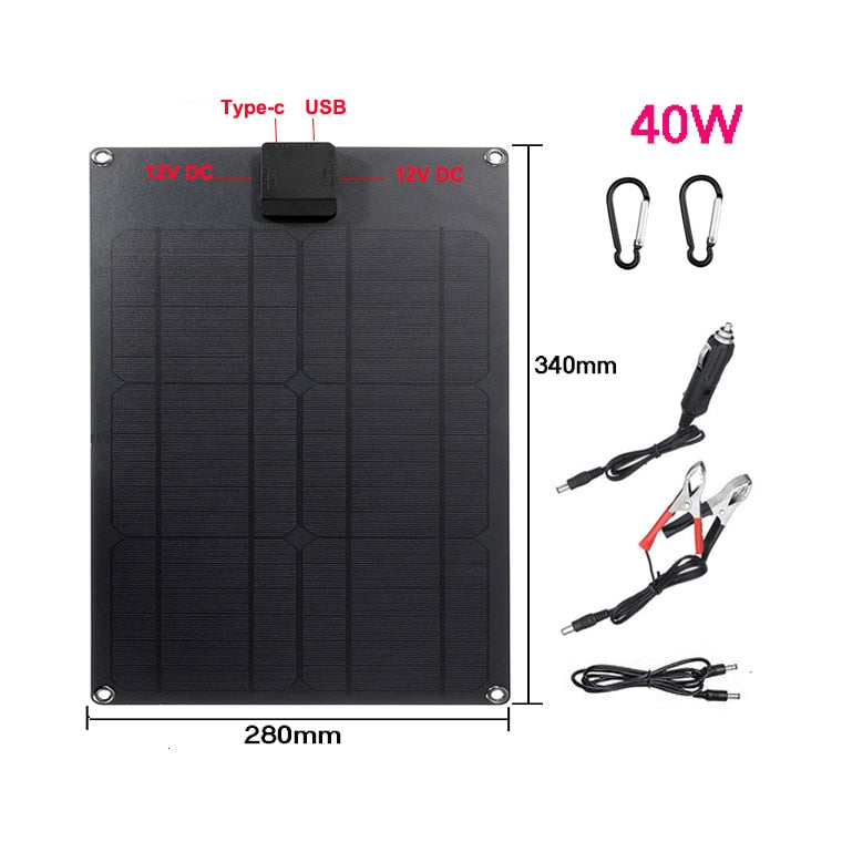 30W Solar Panel 5V Polysilicon Flexible Portable Outdoor Waterproof Solar Cell Car Ship Camping Hiking Travel Cell Phone Charger