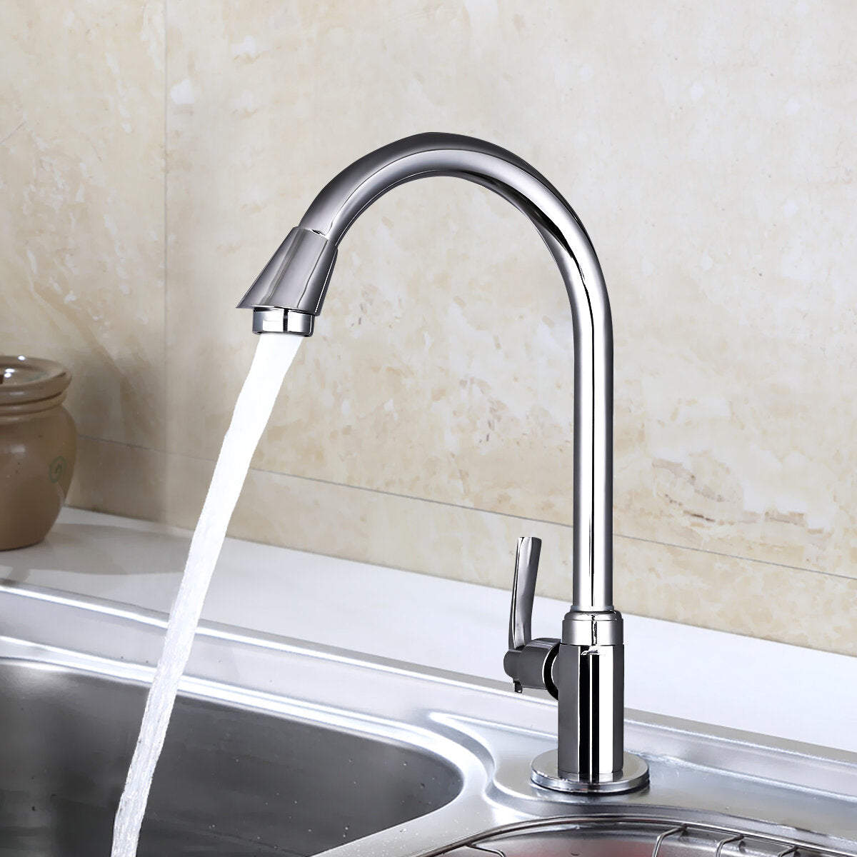 Kitchen Faucet Water-Saving Single-cold Vertical Wash Basin Stainless Steel Large Curved Universal