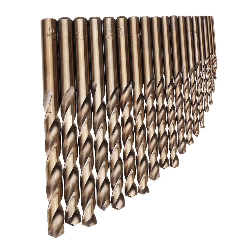 19pcs 1-10mm HSS M35 Cobalt Twist Drill Bit Set for Metal Wood Drilling