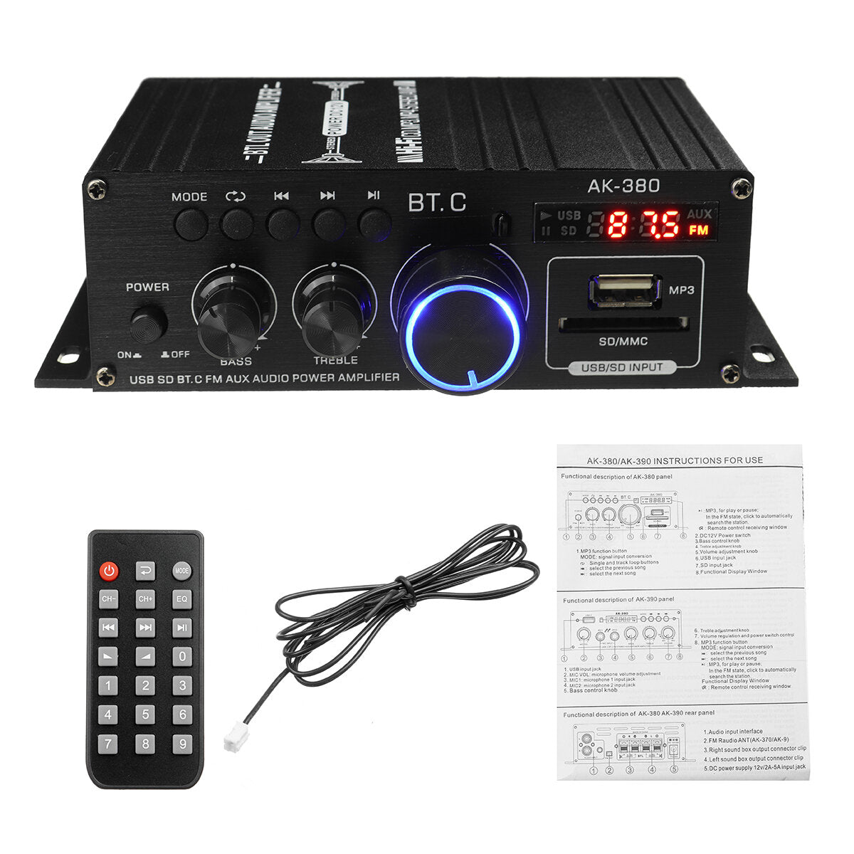 12V 40W+40W Bluetooth Car Home 12V/220V Power Amplifier Hi-Fi Audio Stereo Amp