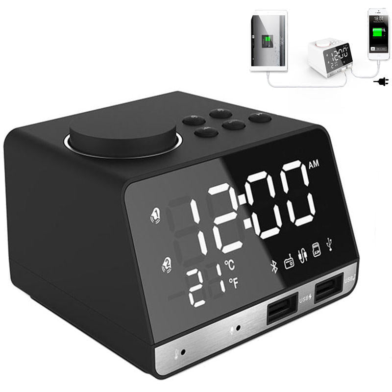 Bluetooth Speaker Alarm Clock USB Charging for Phone Portable FM Radio Subwoofer